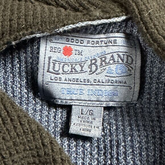 Lucky Brand Sweater Men’s Large Hooded Preppy Blue‎ Pocket Logo - Picture 8 of 11